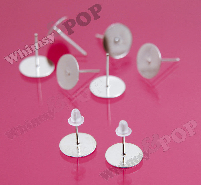 Silver Earring Post Blanks - 10mm Glue Pad - WhimsyandPOP