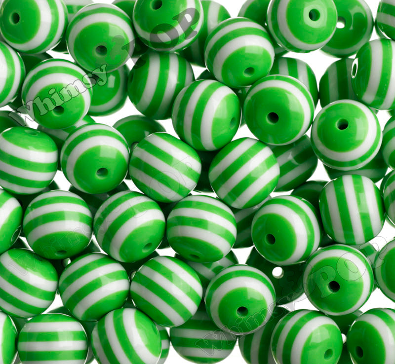 Green 20mm Striped Gumball Beads for Chunky Jewelry by WhimsyandPOP