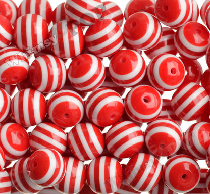 Red 20mm Striped Gumball Beads for Chunky Jewelry by WhimsyandPOP