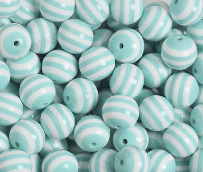 Aqua Green 20mm Striped Gumball Beads for Chunky Jewelry by WhimsyandPOP