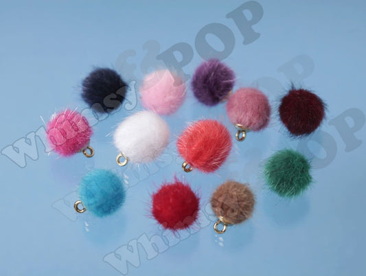 10 - Fuzzy Charm Gold Tone Mini Pom Pom Fur Ball Charms