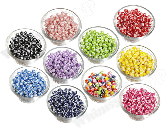10mm Striped Beads, Colorful Resin Round Beads