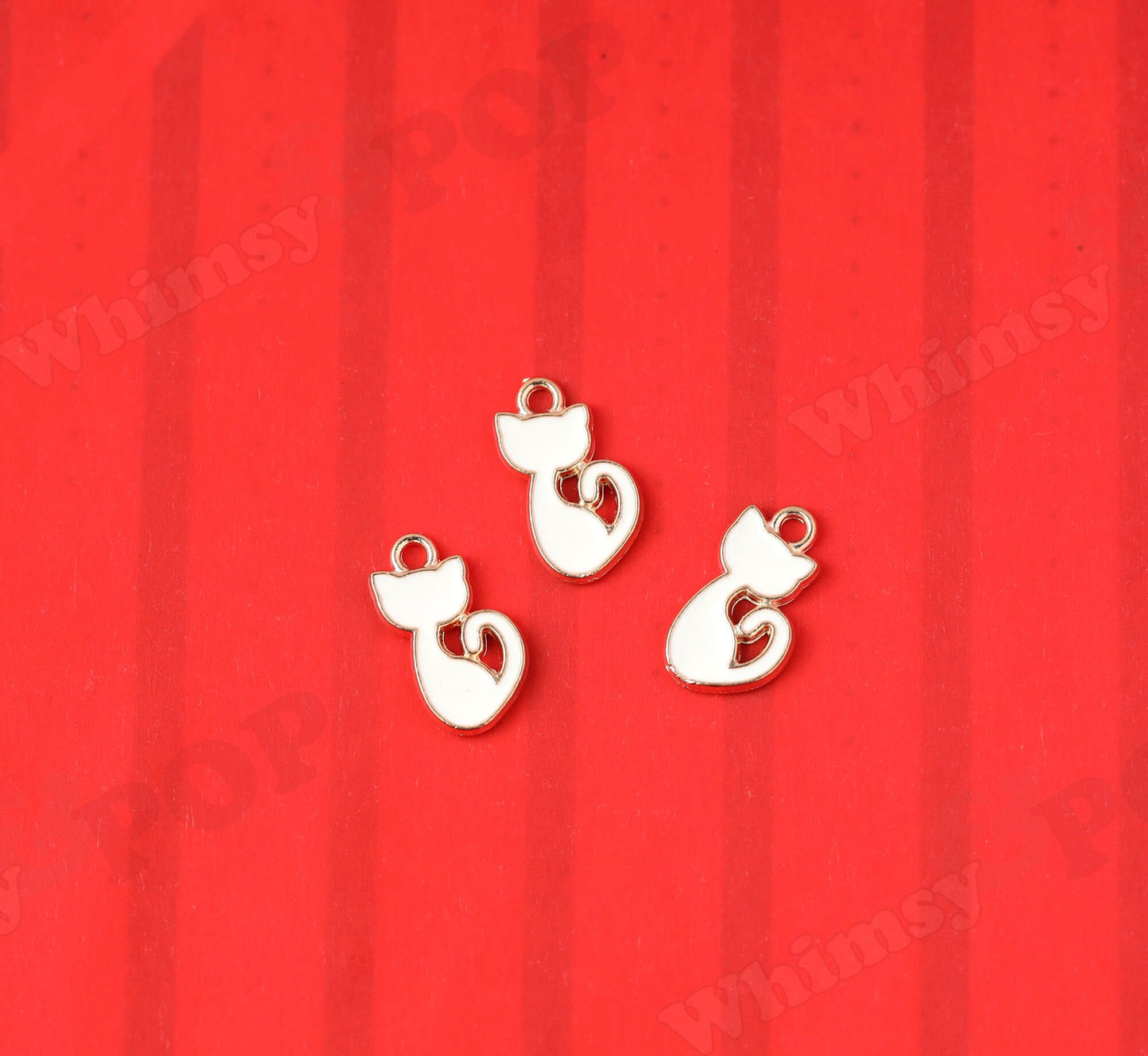 Cute Kitty Cat Charm Collection, Gold Tone Enamel Black and White Cat Charms
