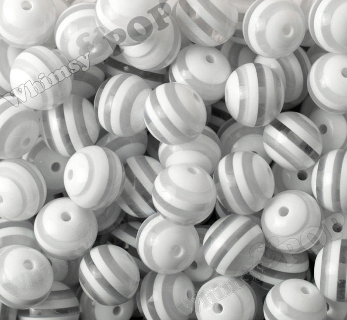 White 20mm Striped Gumball Beads for Chunky Jewelry by WhimsyandPOP
