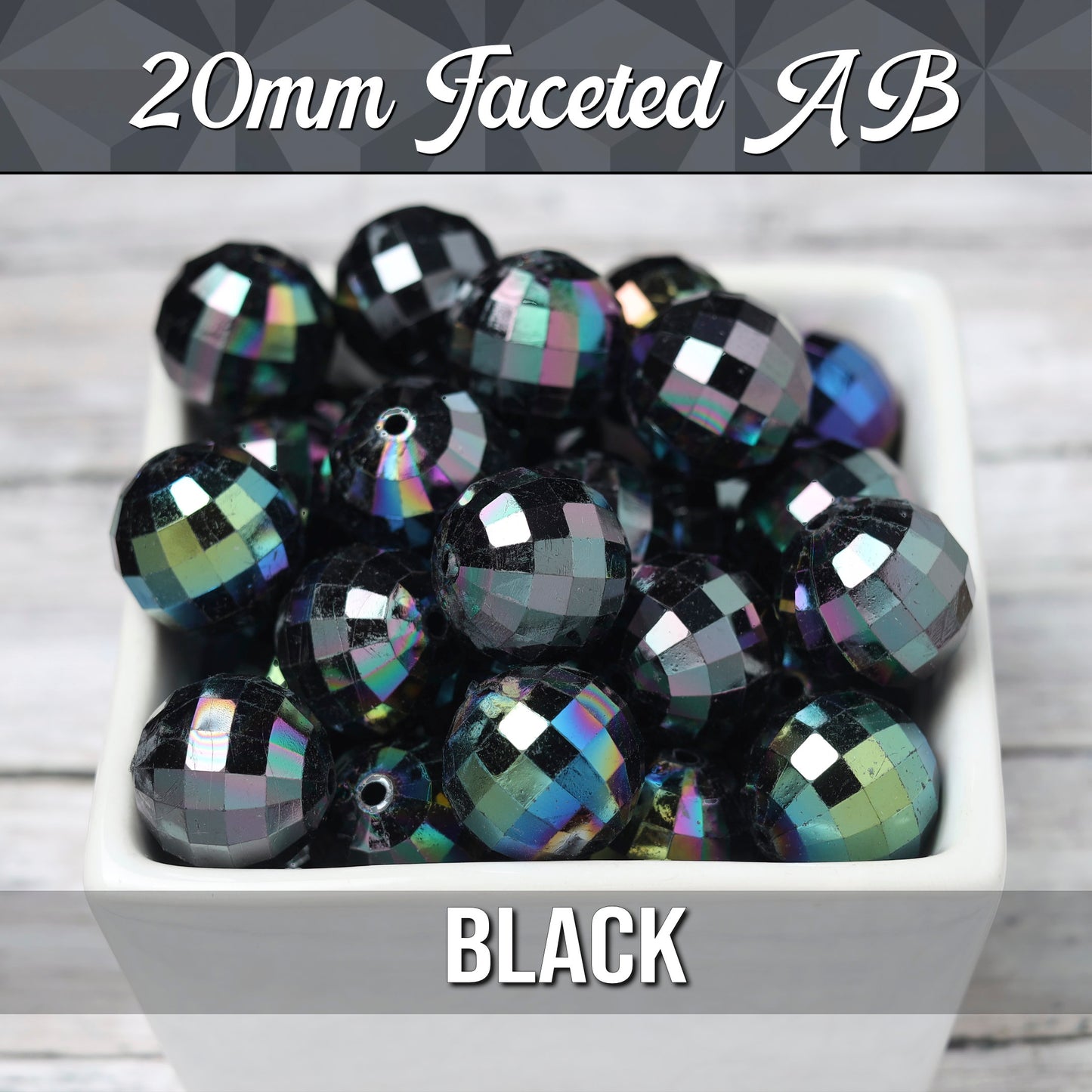 Black 20mm Faceted Gumball Beads - WhimsyandPOP