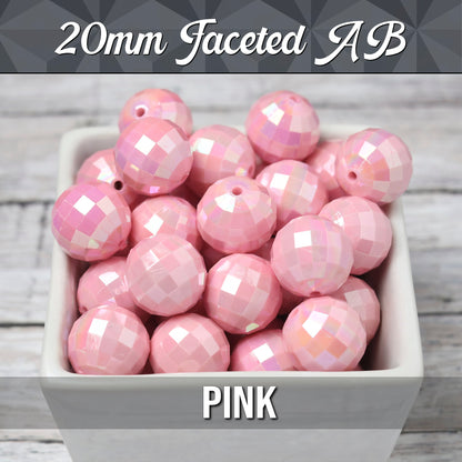 Pink 20mm Faceted Gumball Beads - WhimsyandPOP