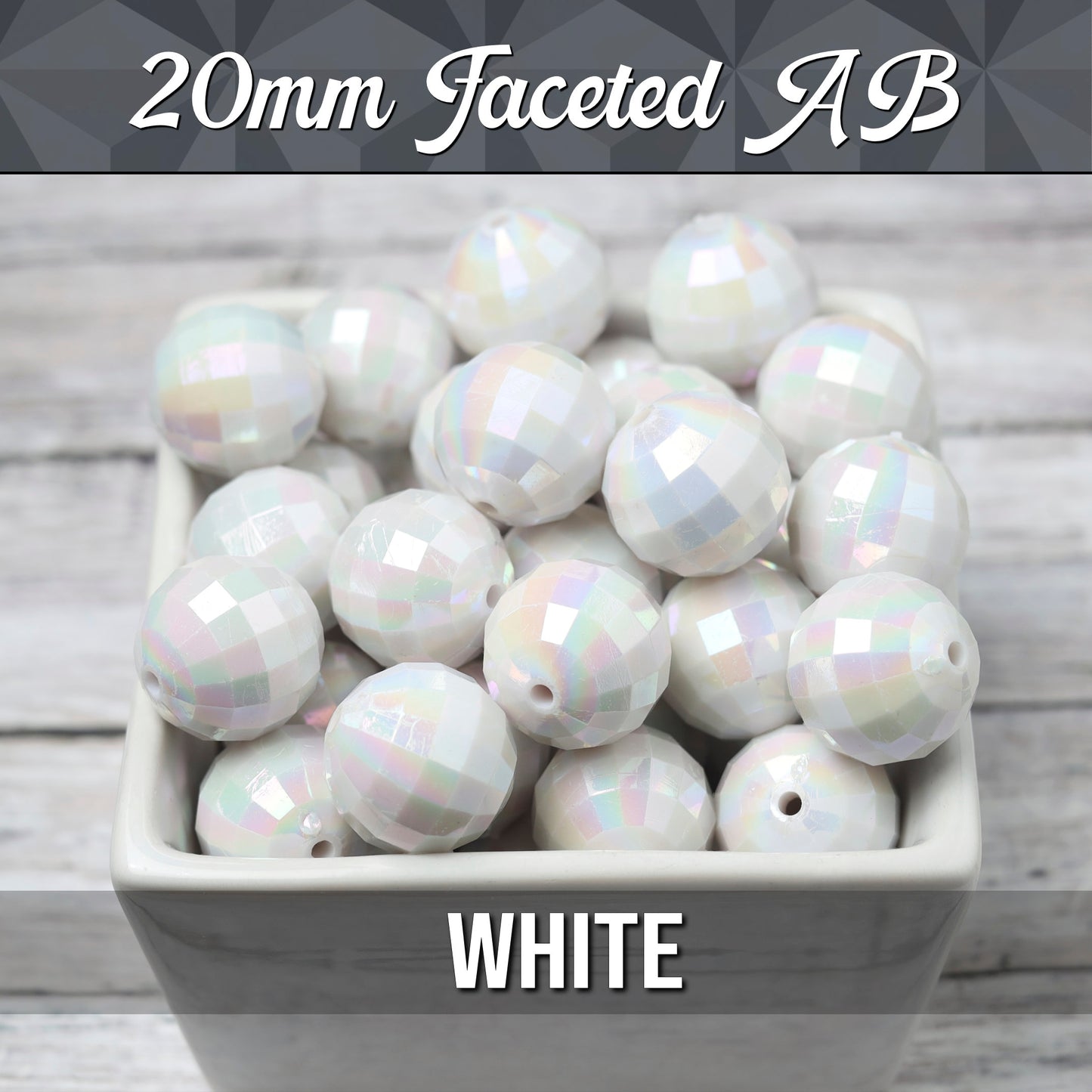 White 20mm Faceted Gumball Beads - WhimsyandPOP