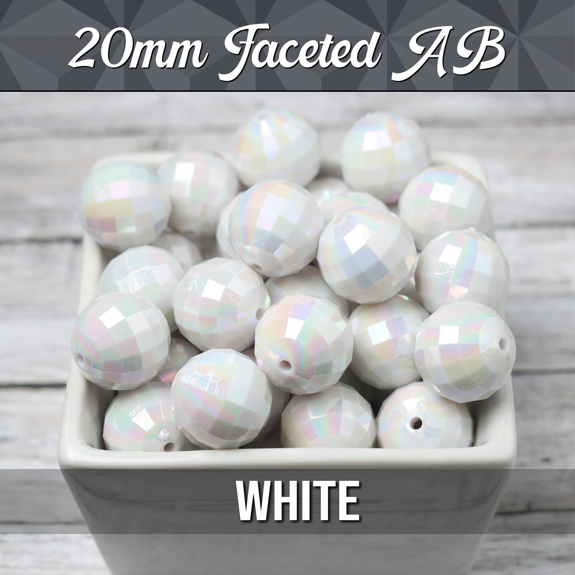 White 20mm Faceted Gumball Beads - WhimsyandPOP