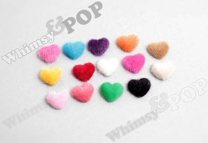 Colorful Plush Fuzzy Furry Heart Button Flatback Deco Cabochons, Heart Button Cabochons, Red Hearts, Pink Hearts, 17mm x 14mm (R7-018)