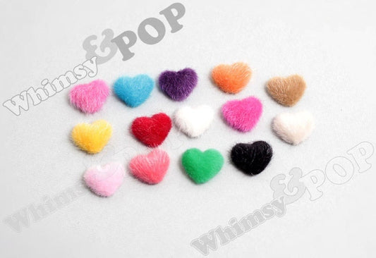Colorful Plush Fuzzy Furry Heart Button Flatback Deco Cabochons, Heart Button Cabochons, Red Hearts, Pink Hearts, 17mm x 14mm (R7-018)