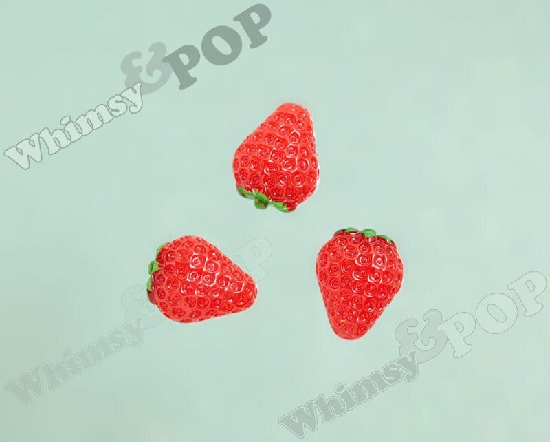 Juicy Red Strawberry Resin Decoden Kawaii Cabochons, Foodie Flatback Cabochons, Strawberry Cabochons, Food Resins, 16mm (R10-060)