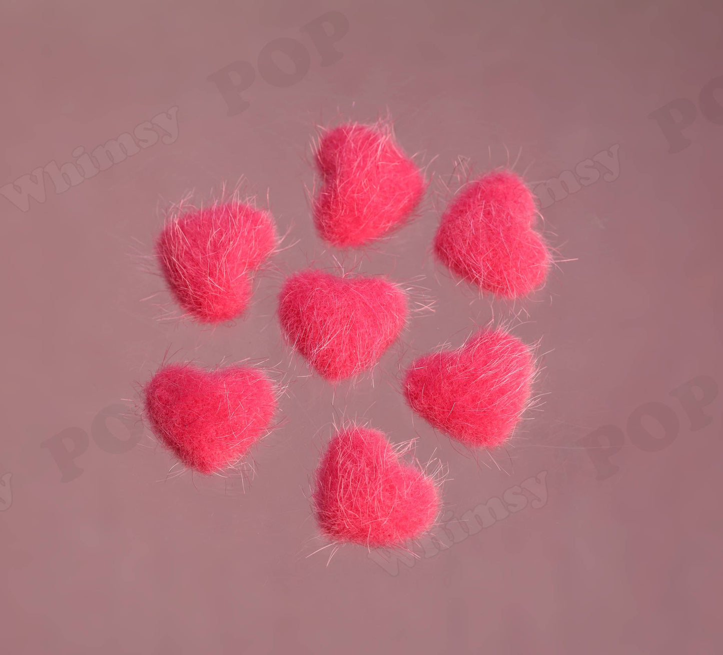 Colorful Plush Fuzzy Furry Heart Button Flatback Deco Cabochons, Heart Button Cabochons, Red Hearts, Pink Hearts, 17mm x 14mm (R7-018)