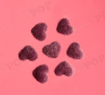 Colorful Plush Fuzzy Furry Heart Button Flatback Deco Cabochons, Heart Button Cabochons, Red Hearts, Pink Hearts, 17mm x 14mm (R7-018)