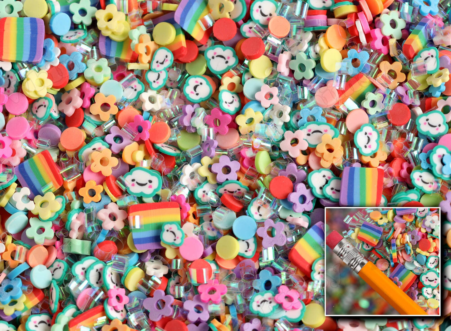 Funfetti Heart Decoden Mix, DIY Polymer Clay Charms, Slime Charms, Slime Accessories, Kawaii Charm Fake Sprinkles, Nail Charms Clay Sprinkle