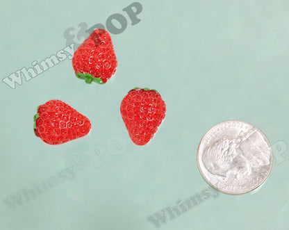 Juicy Red Strawberry Resin Decoden Kawaii Cabochons, Foodie Flatback Cabochons, Strawberry Cabochons, Food Resins, 16mm (R10-060)