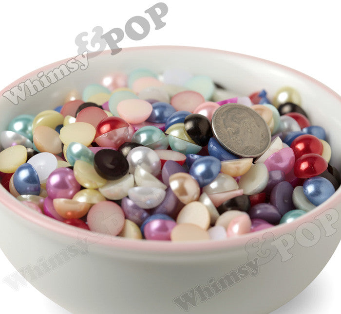 WHITE 10mm Flatback Pearl Cabochons - WhimsyandPOP