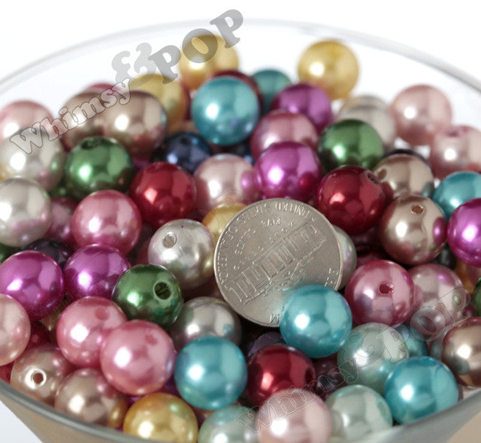 WHITE 12mm Metallic Pearl Gumball Beads - WhimsyandPOP
