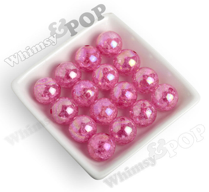 HOT PINK 20mm AB Crackle Ice Cube Gumball Beads - WhimsyandPOP