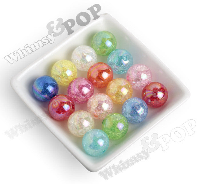 WHITE 20mm AB Crackle Ice Cube Gumball Beads - WhimsyandPOP