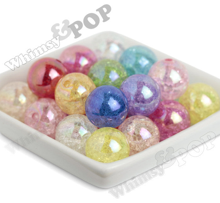 PINK 20mm AB Crackle Ice Cube Gumball Beads - WhimsyandPOP