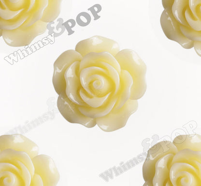 YELLOW IVORY 20mm Large Detailed Flower Cabochons - WhimsyandPOP