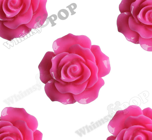 HOT PINK 20mm Large Detailed Flower Cabochons - WhimsyandPOP