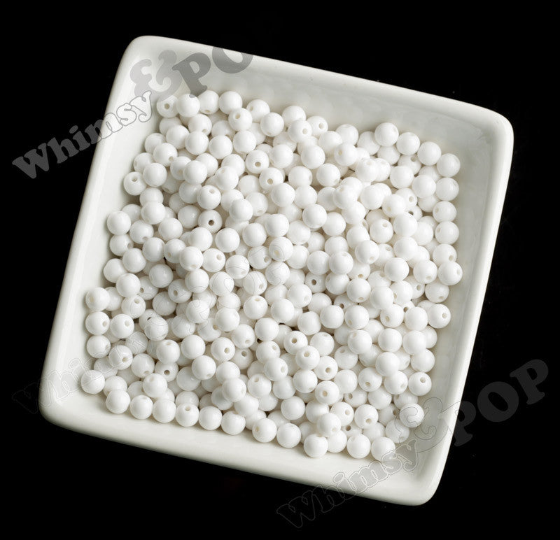 WHITE 6mm Solid Gumball Beads - WhimsyandPOP