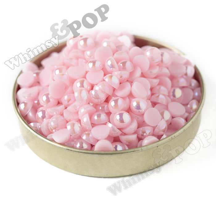 PINK 6mm AB Flatback Pearl Cabochons - WhimsyandPOP