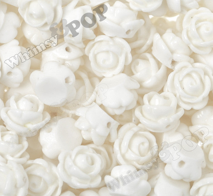 WHITE 9mm Rose Bud Flower Beads - WhimsyandPOP