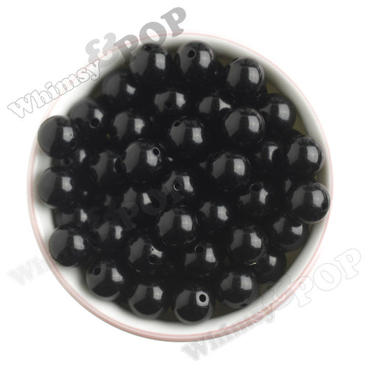 BLACK 16mm Solid Gumball Beads - WhimsyandPOP
