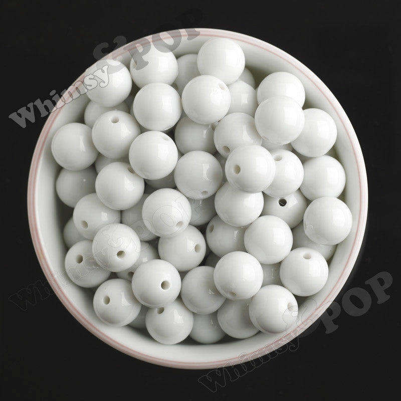 WHITE 16mm Solid Gumball Beads - WhimsyandPOP
