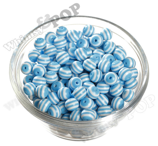 LIGHT BLUE 10mm Striped Gumball Beads - WhimsyandPOP