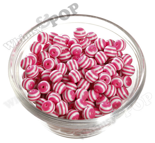 HOT PINK 10mm Striped Gumball Beads - WhimsyandPOP