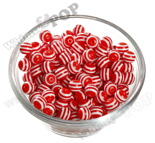 RED 10mm Striped Gumball Beads - WhimsyandPOP