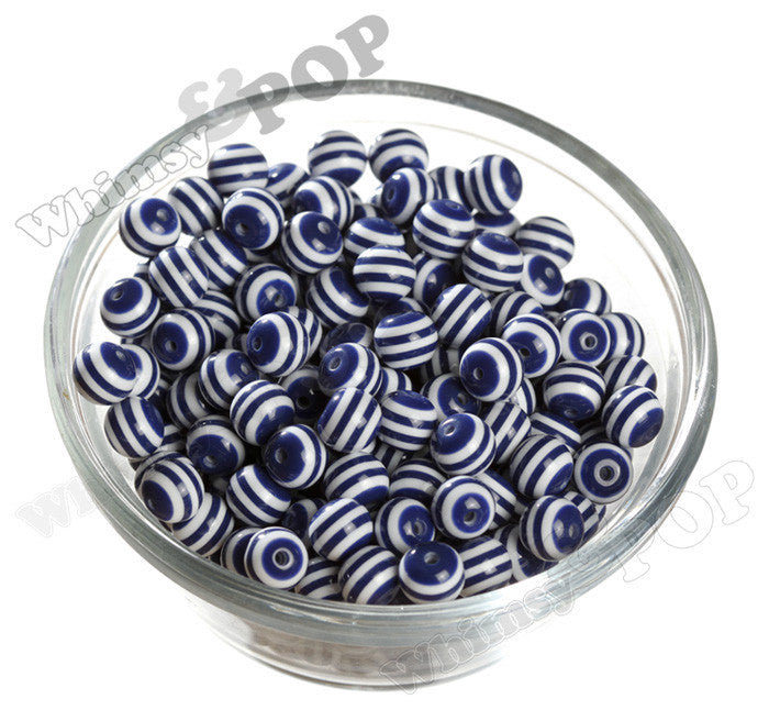 DARK BLUE 10mm Striped Gumball Beads - WhimsyandPOP