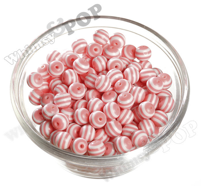 PINK 10mm Striped Gumball Beads - WhimsyandPOP
