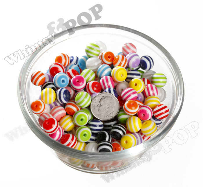 RED 10mm Striped Gumball Beads - WhimsyandPOP