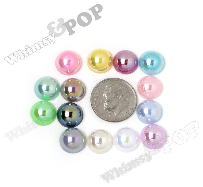 MIXED Color 10mm AB Flatback Pearl Cabochons - WhimsyandPOP