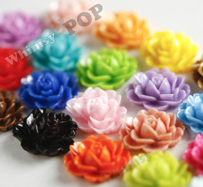 MIXED Color 18mm Cabbage Rose Flower Cabochons - WhimsyandPOP