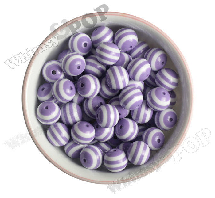 Purple 16mm Striped Gumball Beads - WhimsyandPOP