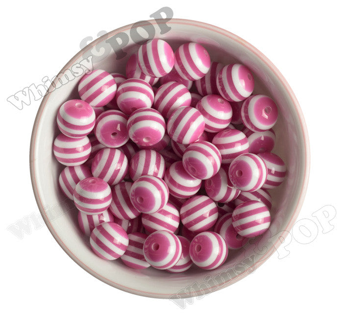 Hot Pink 16mm Striped Gumball Beads - WhimsyandPOP