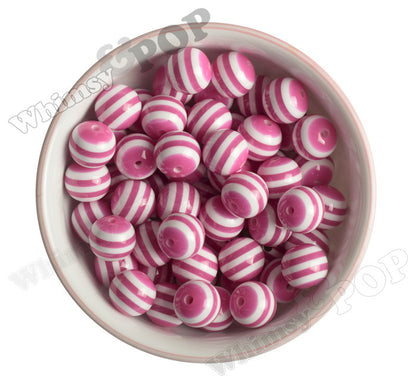 Hot Pink 16mm Striped Gumball Beads - WhimsyandPOP