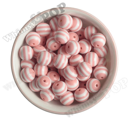 Pink 16mm Striped Gumball Beads - WhimsyandPOP