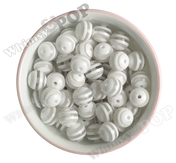 White 16mm Striped Gumball Beads - WhimsyandPOP
