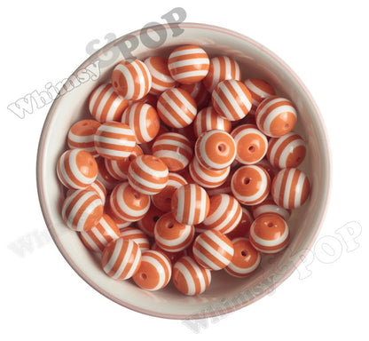Orange 16mm Striped Gumball Beads - WhimsyandPOP