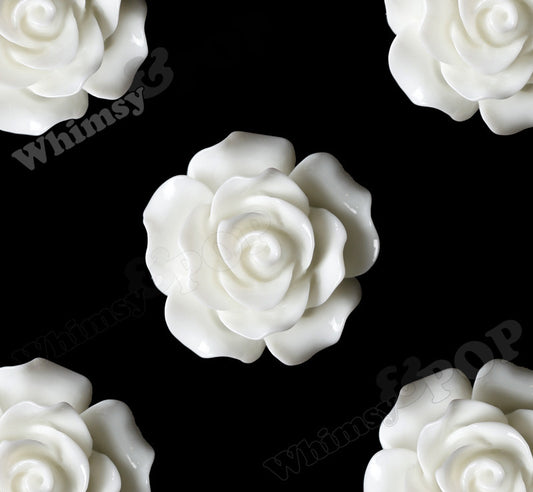 WHITE 20mm Large Detailed Flower Cabochons - WhimsyandPOP