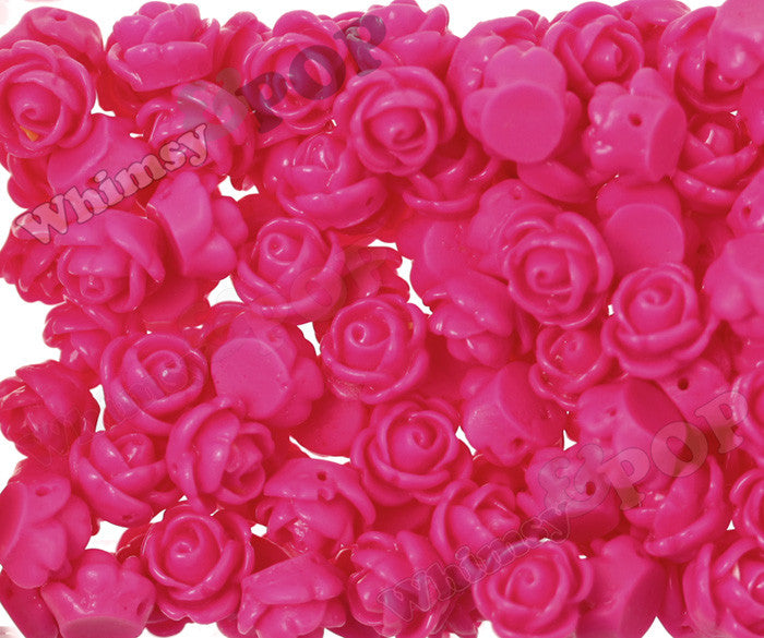 HOT PINK 9mm Rose Bud Flower Beads - WhimsyandPOP