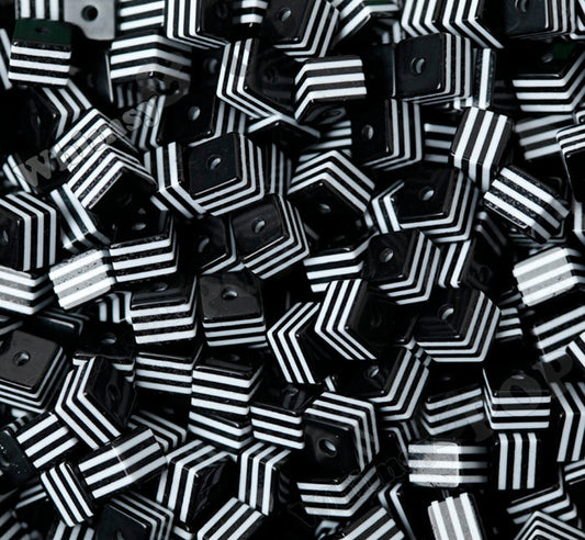 BLACK 8mm Striped Square Beads - WhimsyandPOP