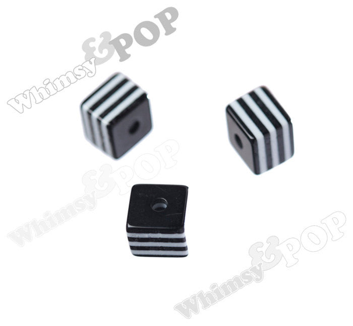 BLACK 8mm Striped Square Beads - WhimsyandPOP