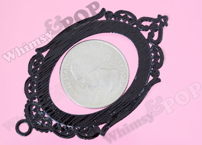 Large Black Oval Bezel Cameo / Cabochon Setting Charm Pendant Blanks, Oval Cameo Setting, Fits 30mm x 39.5mm Cabochon (R6-136)